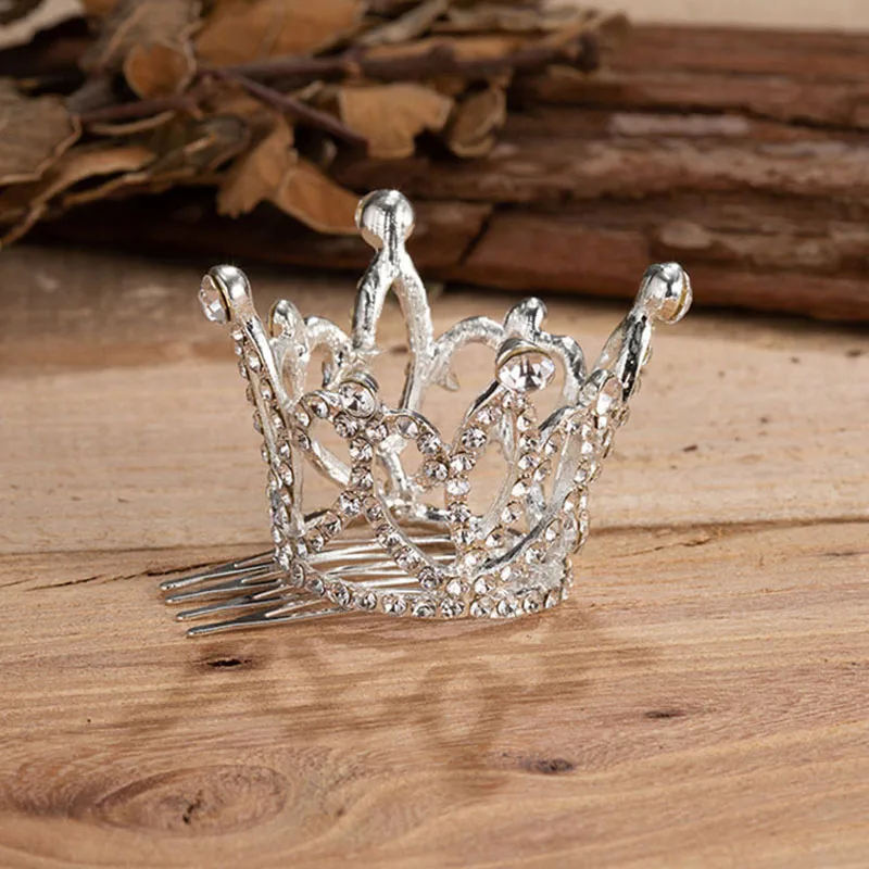 silver tiara crown Свадебные аксессуары для волос золотого цвета мини круглый кристаллический горный хрусталь диадемы и короны Театрализованное платье принцессы гребень диадема Корона - Окраска металла: silver tiara crown