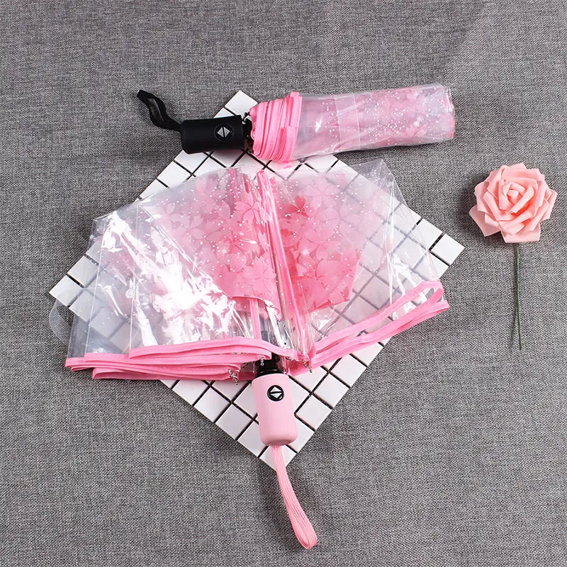 Зонт прозрачный с цветами вишни Женский автоматический складной зонт двойного