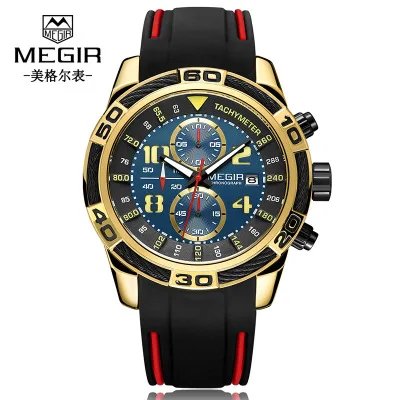 

Megir Men's Chronograph Analog Quartz Watch with Date, Luminous Hands, Waterproof Silicone Rubber Strap Wristswatch for Man