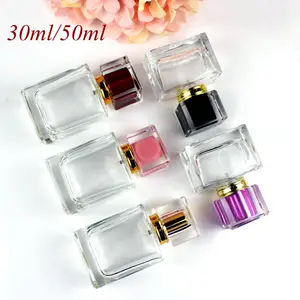 5 шт.лот Высокое качество 30 мл 50 мл квадратный стеклянный флакон для духов прозрачный стеклянный флакон с распылителем пустой флакон для парфюма многоразовая упаковка