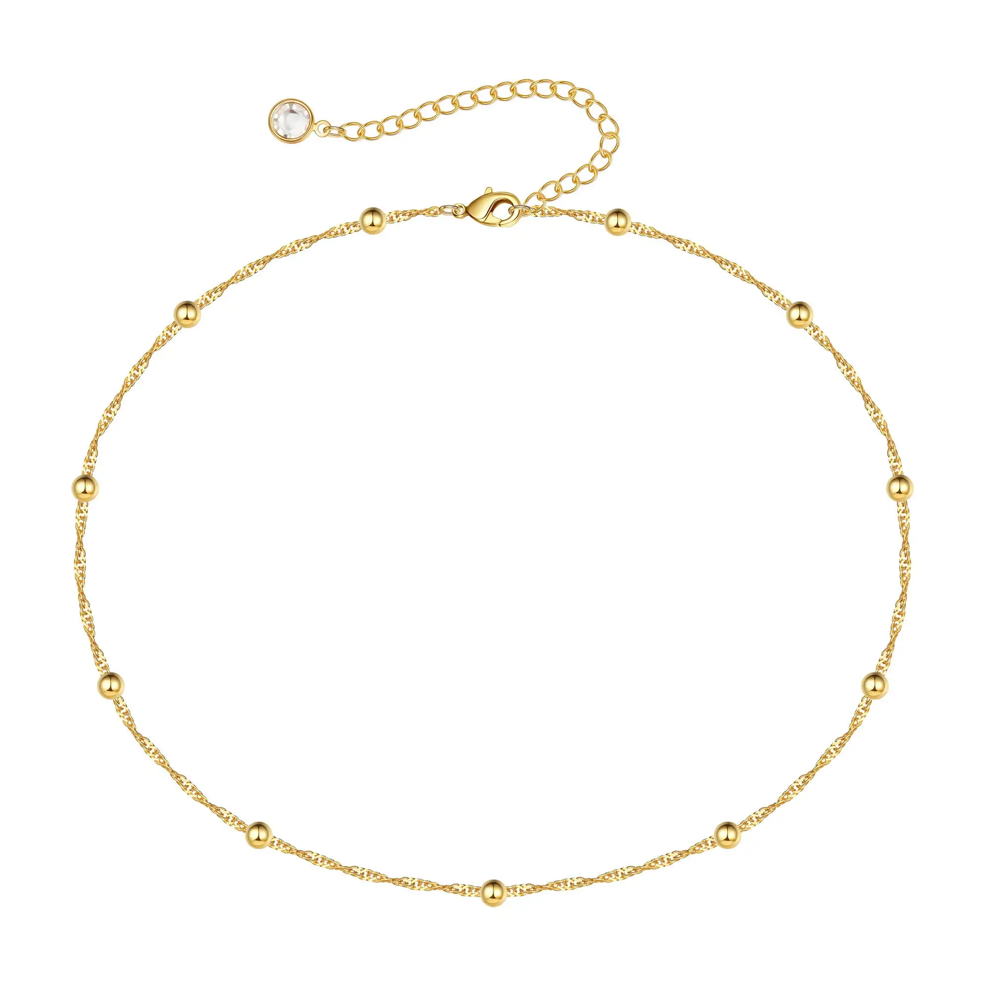 

Sufair 14K Gold Plated Water Wave Ball Twistedi Singapore Chain Necklace for Women Simple Choker Necklace Girl Fashion Jewelry