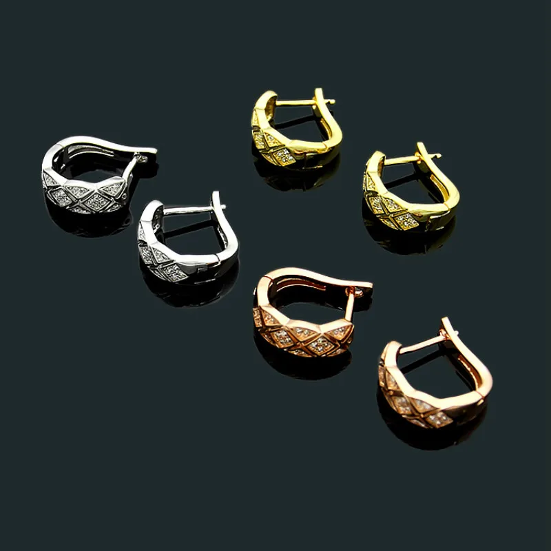 

Hot Sale Cutting Grain With Rhinestone CZ Rose Gold Color Earrings