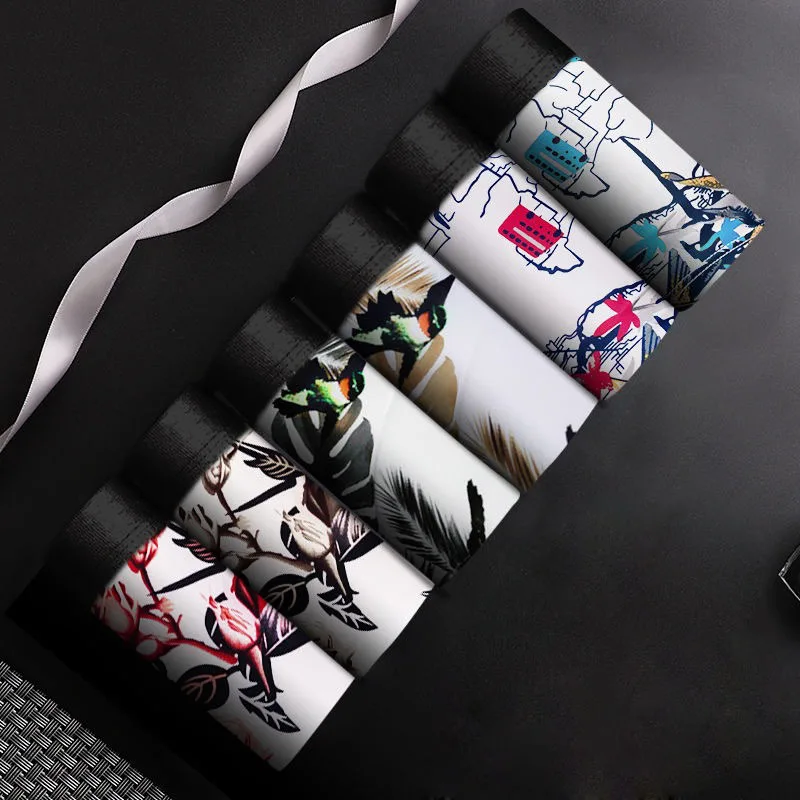 Male Panties Ice silk Traceless Men's Underwear Boxers Breathable Sexy Boxer Printed Thin Underpants Comfortable Shorts L-4XL