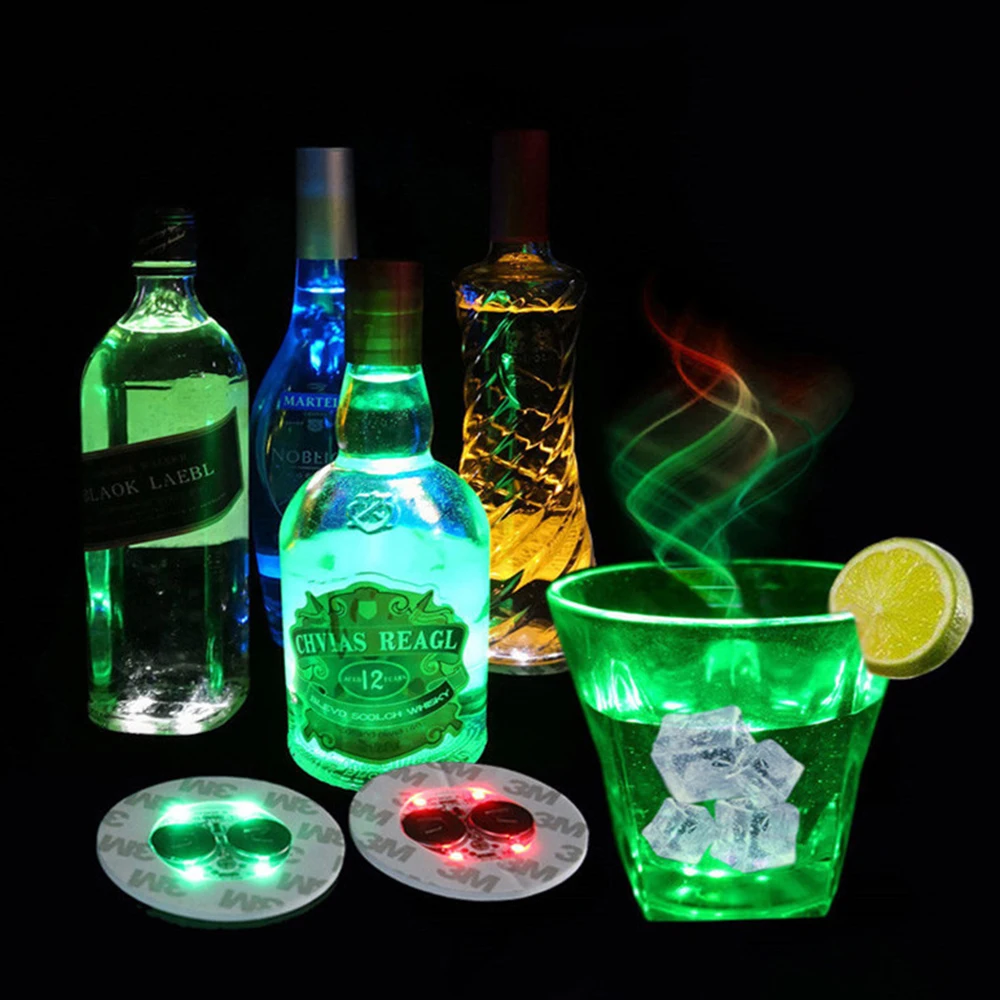15/10/5/2pcs Bottle Stickers Lights 4leds Battery Powered Glow LED Coasters Super Bright Lamp for Wedding Festival Party Decor images - 6