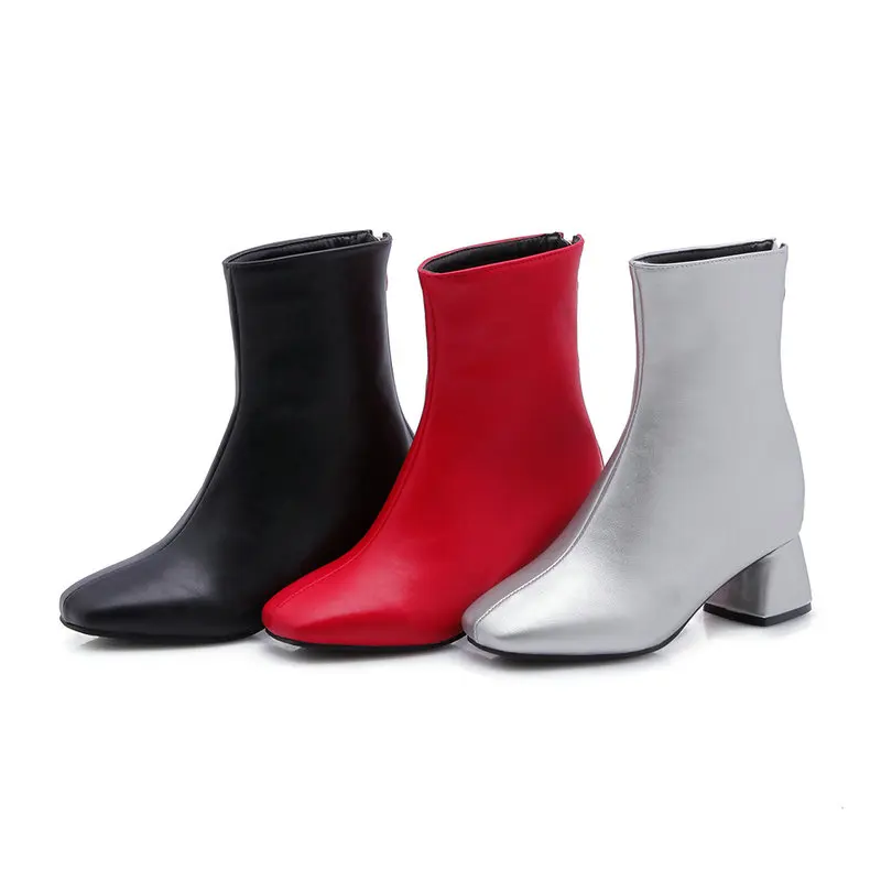 Eokkar 2020 Women Ankle Boots Ladies Boots Square Toe Pu Leather All Match Winter Women Boots Zipper Ladies Shoes Size 34-43