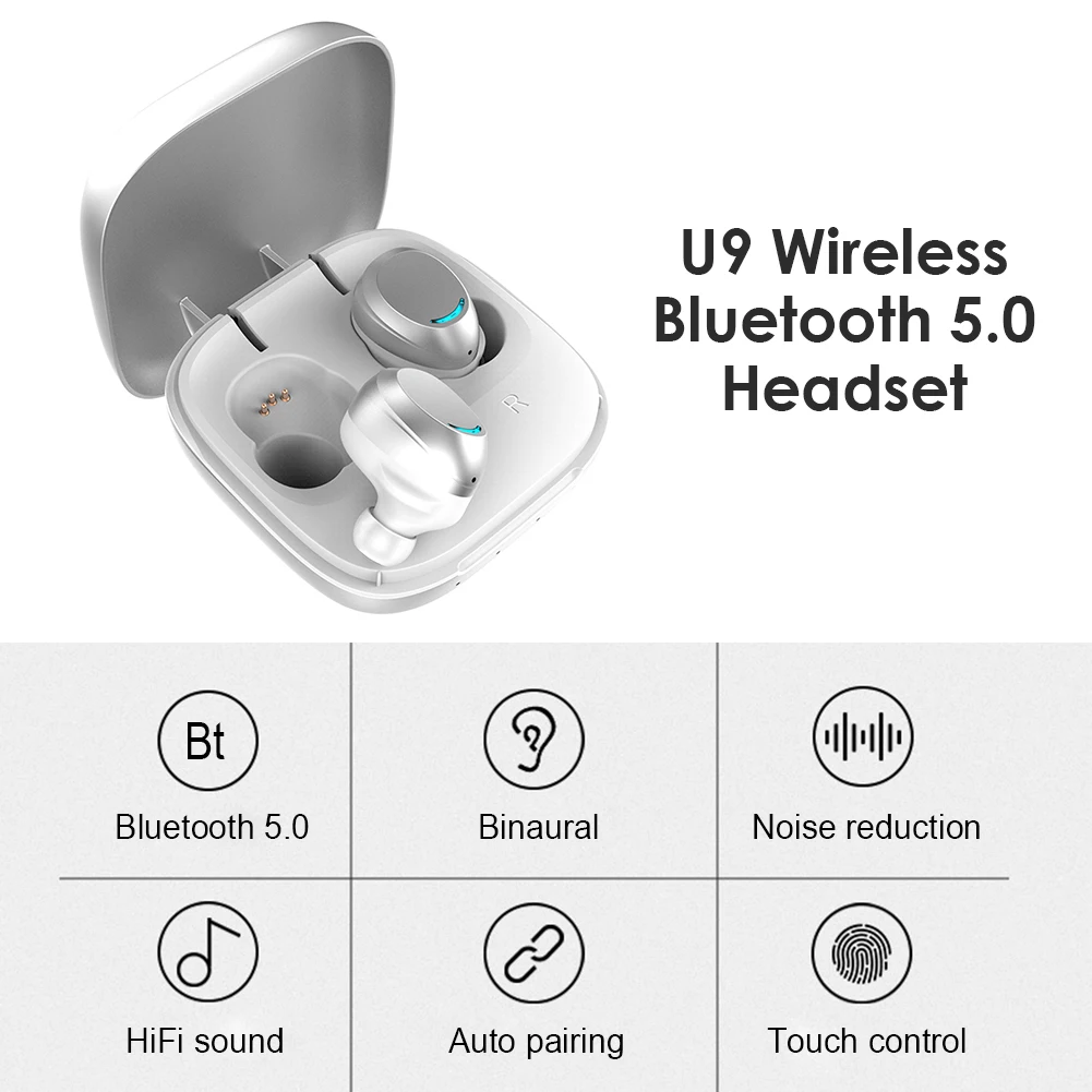 

Wireless Bluetooth 5.0 Earphone Mini In-ear Earbuds for Smart Phone with Mic Charging Box Sports Running Handsfree Headset