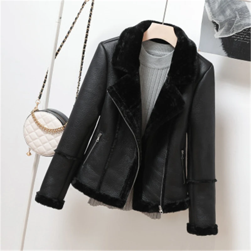 2022 New Winter Womens Leather Jacket Fashion Warm Female PU Leather Coat MotorBike Zipper Women Coats Outerwear N271
