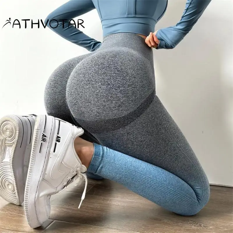 Штаны Для Йоги ATHVOTAR с градиентом женские облегающие персиковые брюки на бедрах