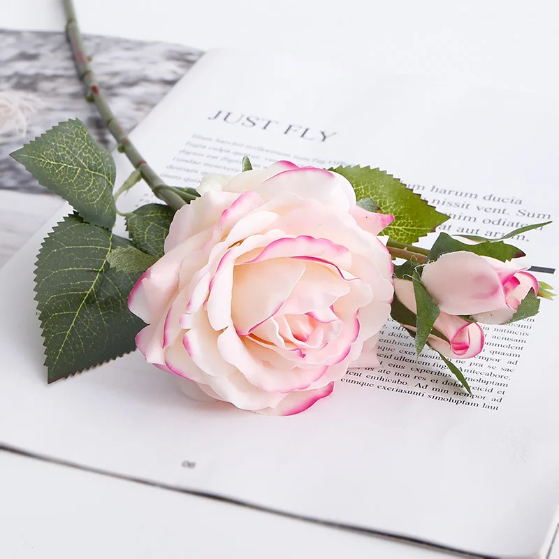 

43cm Simulation feel moisturizing rose flower 1 flower 2 bud rose artificial flowers for home decor floral wedding decoration