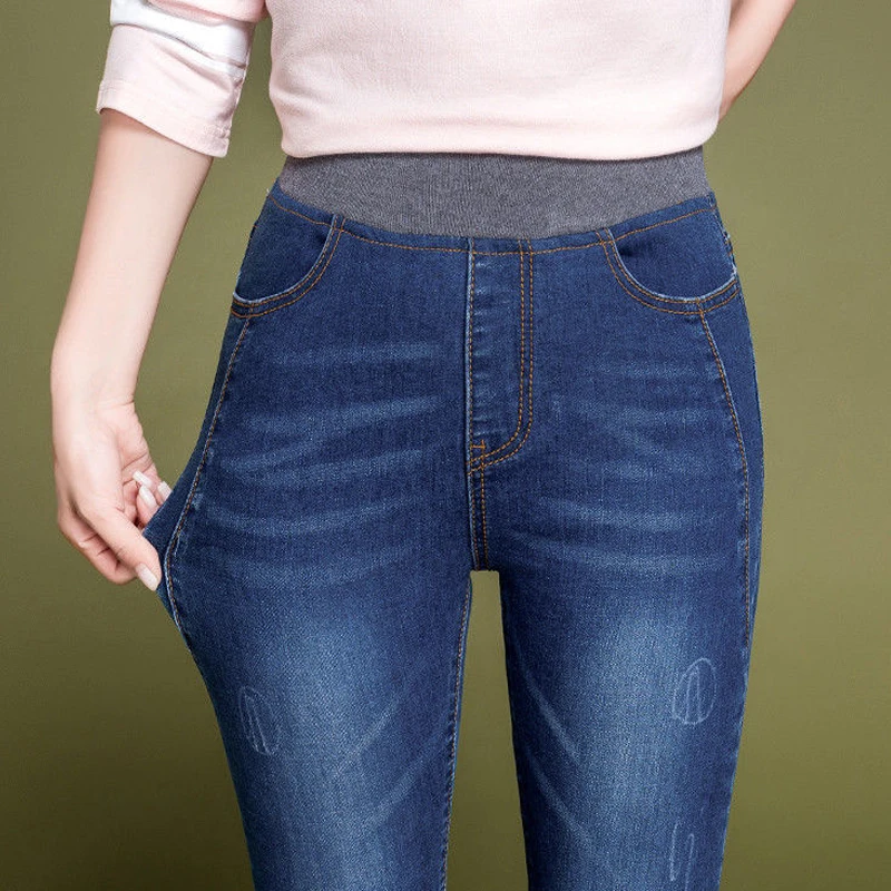 Женские обтягивающие джинсы с высокой талией MAZEROUT черные эластичной резинкой на