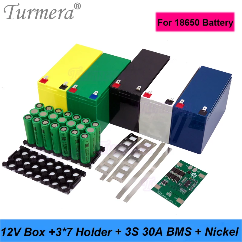 

Turmera 12V 7Ah to 20Ah Battery Storage Box 3S 30A BMS 3X7 18650 Holder with Welding Nickel for Motorcycle Replace Lead-Acid Use