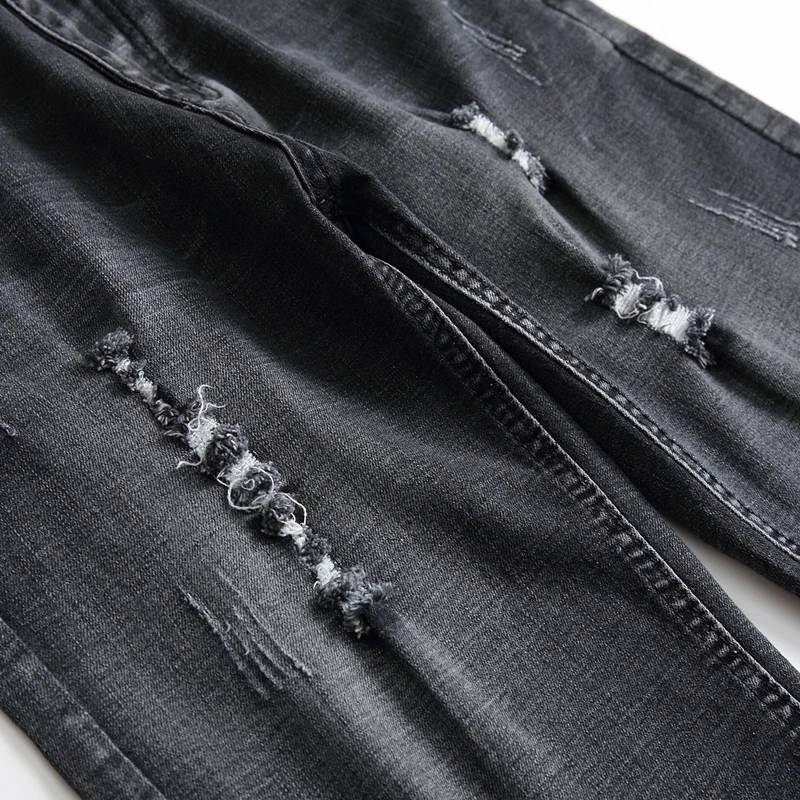 Мужские рваные короткие байкерские джинсы черные серые джинсовые шорты