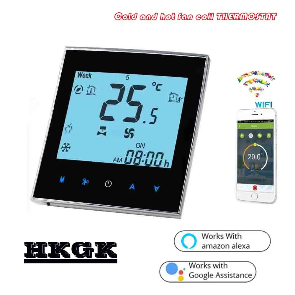 

Термостат, 2 трубки, сенсорный экран, Wi-Fi, регулятор температуры для фанкойла, 24 В переменного тока, 95 ~ 240 В переменного тока