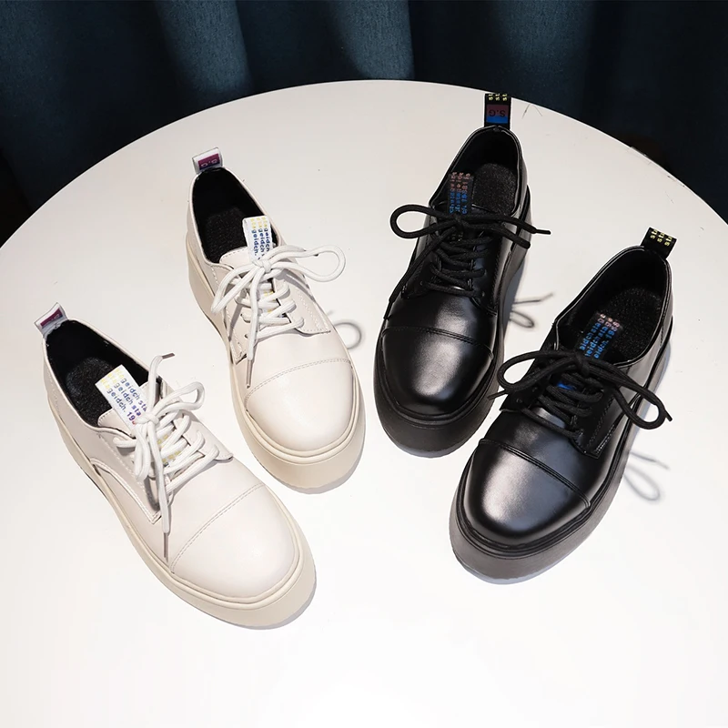 

New Casual Women's Shoes 2020 Spring Low Heel Soft Patent Leather Lace-Up High Quality Wild Retro Female Leisure Shoes W30-04