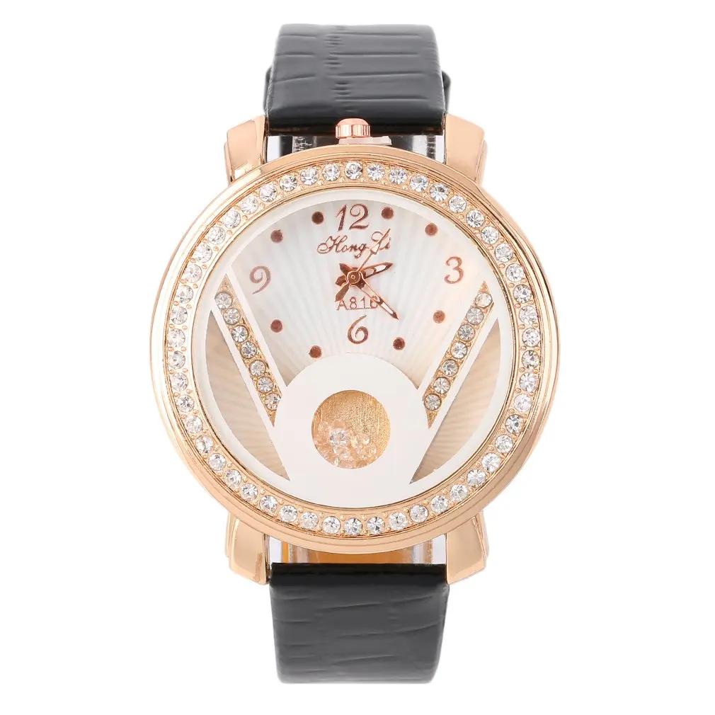 Модные женские кварцевые наручные часы с круглыми кристаллами и ремешком из