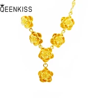 qeenkiss nc5147 fine jewelry wholesale fashion woman girl bride birthday wedding gift rose flower 24kt gold pendant necklace