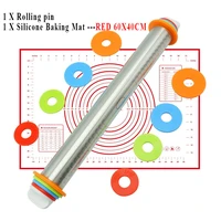 adjustable stainless steel rolling pins 4 removable thickness rings pastry mat for dough pizza pastry pie cookies bakeware tool