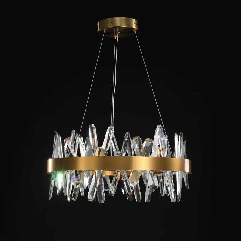 Современная люстра с золотыми кристаллами светильник для столовой круглый