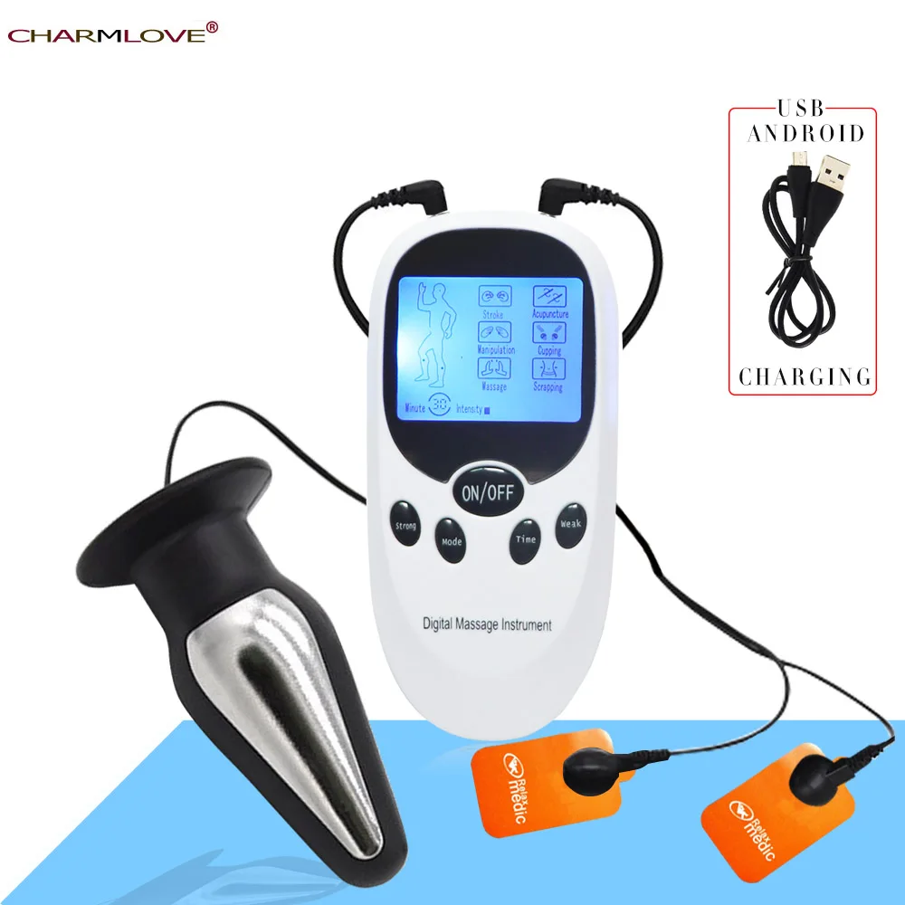 Анальная пробка с зарядкой от USB и электрическим током массажные подушечки