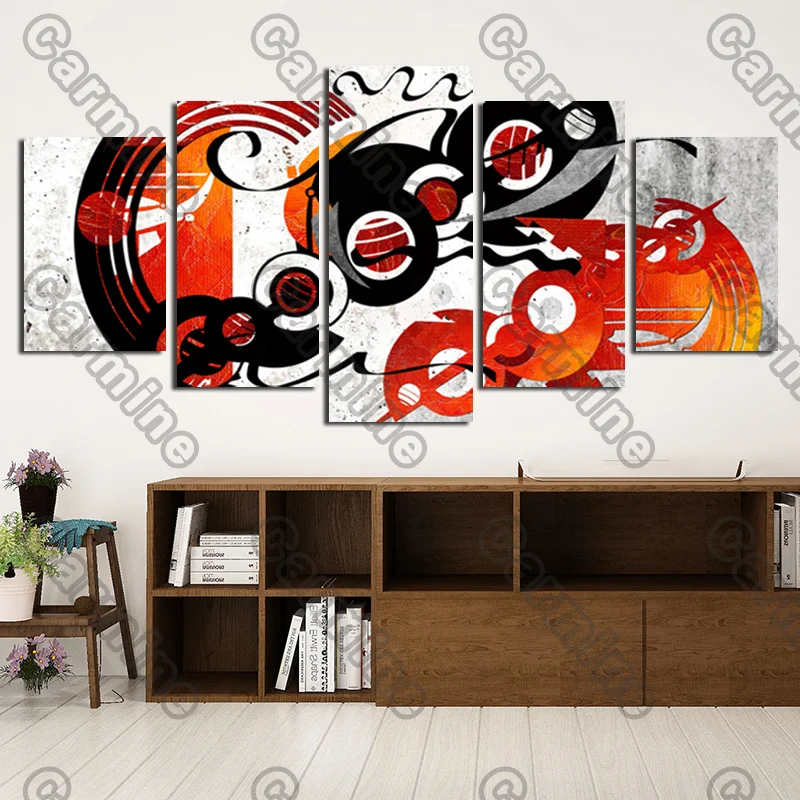 

Poster Black Red Circle Round Abstract Canvas Painting 5Pcs Posters Painting Wall Art Decoration for Living Room and Bedroom