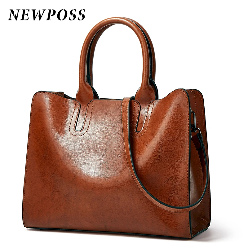 Сумка NEWPOSS женская из вощеной кожи роскошный саквояж с кармашком для кошелька