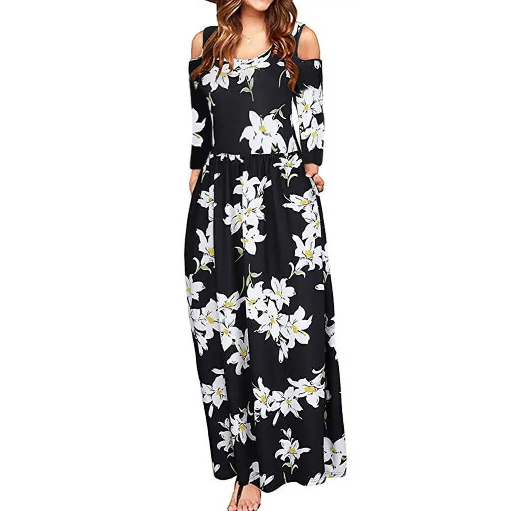 Брендовые новые женские Цветочные Длинные свободные макси платья с длинным