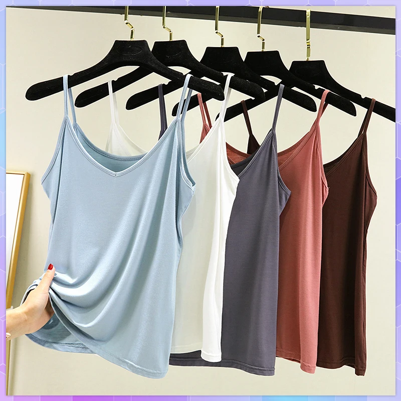 

Modal Sling Tank Top Women's Strap Basic Top Female Sleeveless Camis V-neck Shirt Large Size Backless Thin Top Vest Camisole