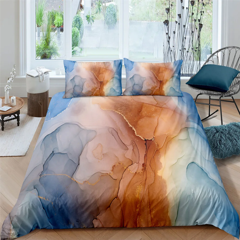

New Marble Shiny Microfiber Bedding Set 3D Print Geometric Duvet Cover Pillowcase Lightweight Quilt Cover 2/3pcs Bedclothes