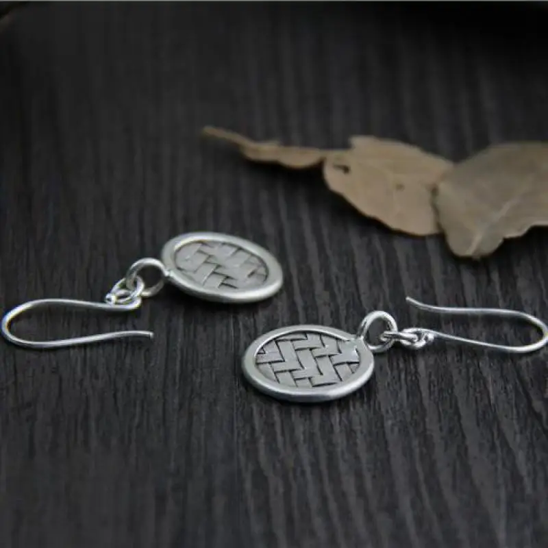 100% Настоящее Твердое Серебро 925 пробы Висячие серьги для женщин коса ручной