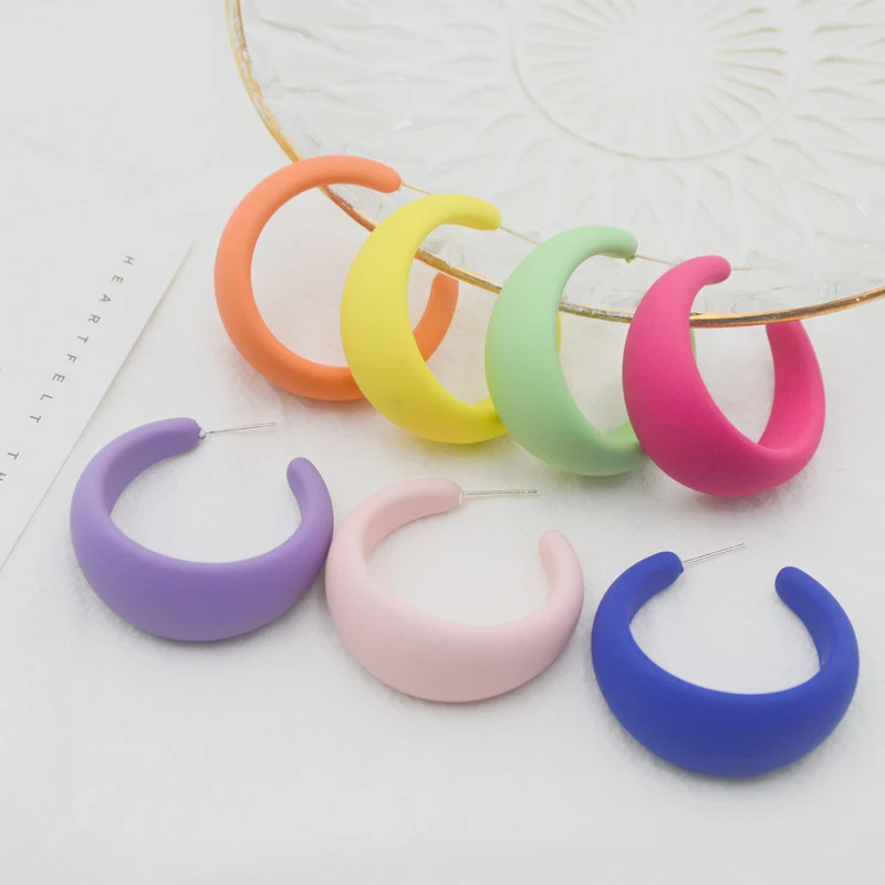 

C-shaped Acrylic Earrings for Women 2021 Korean Fashion Macaron Candy Stud Earrings Circle Dangle Earrings Drop Earrings Jewelry