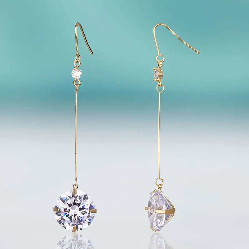 Женские длинные висячие серьги с фианитом золотистые/Серебристые