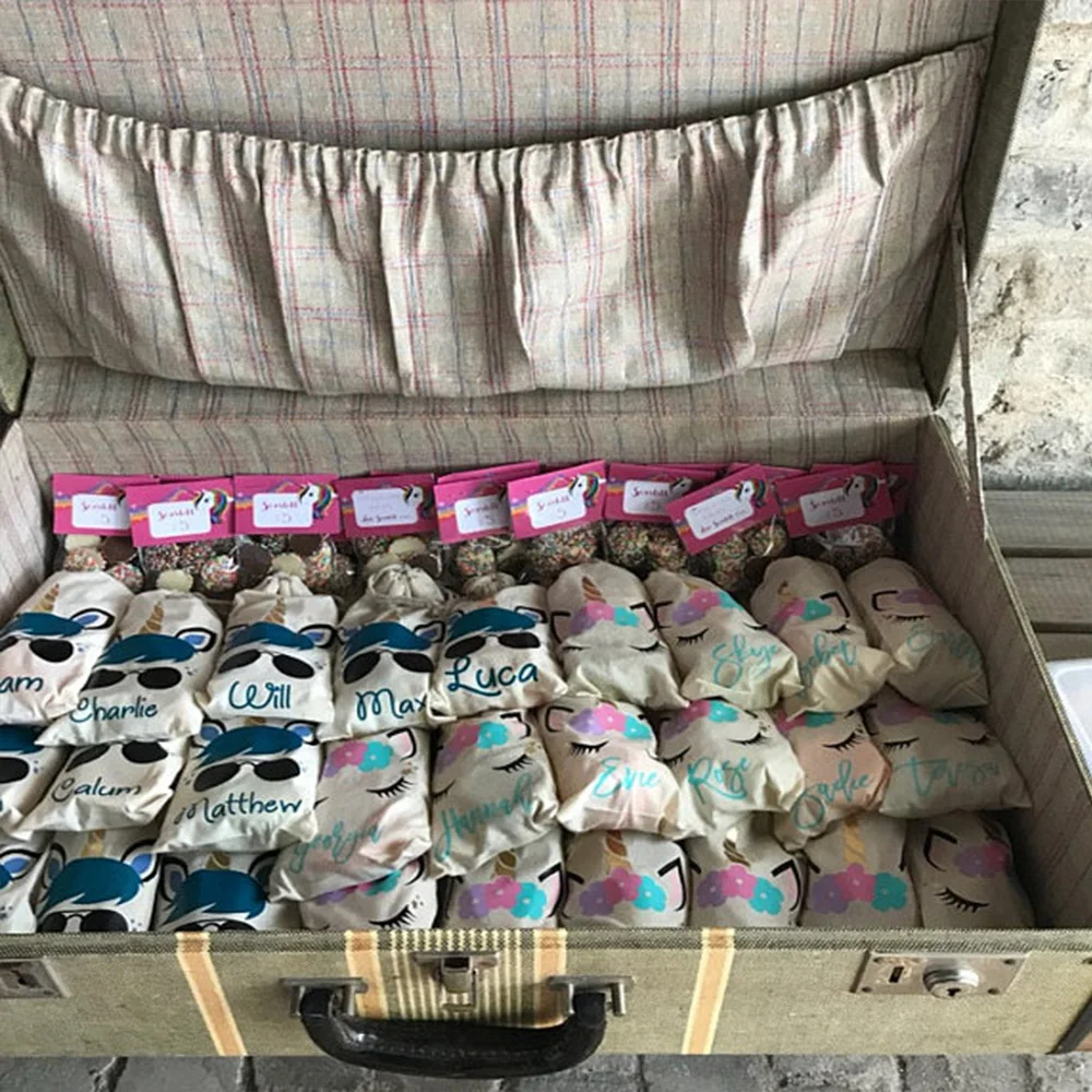 

50 Pcs/Personalized Unicorn Party Favor Bags Party Bag Kids Party Custom Guest Bag Favor Bag Gold Jewelry Bags gift bags