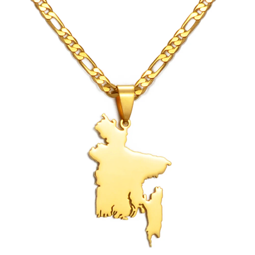 

Anniyo Map of Bangladesh Pendant Necklaces Gold Color for Women Men Stainless Steel Bangladeshi Maps Chains Bengali #230921