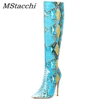 mstacchi women snake boots pointed toe womens high boots ladies sexy stiletto high heels party shoes botas mujer demonia boots