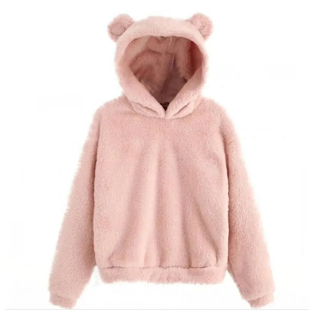 Женская зимняя Толстовка в стиле преппи с ушками медведей однотонная Тедди