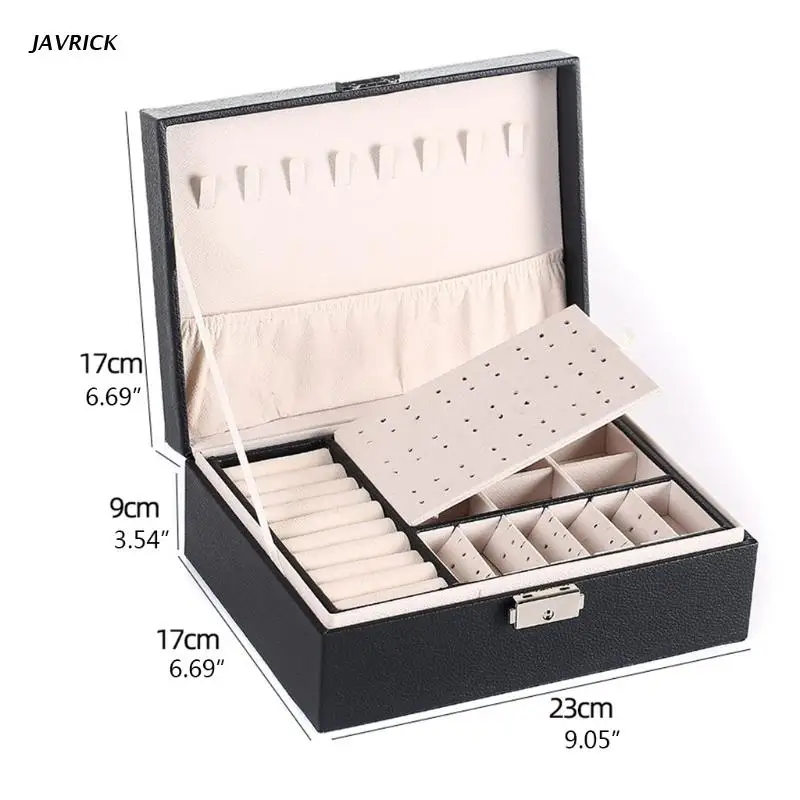 

Protable Travel PU Double Layers Jewelry Box Display Organizer Earrings Holder
