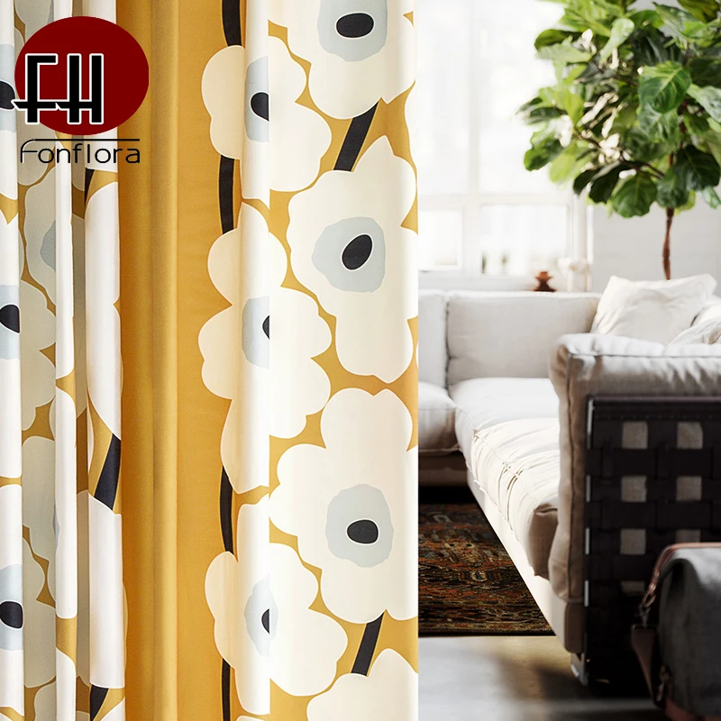 Современные цветочные занавески для гостиной Ins стиль Желтый текстура детей