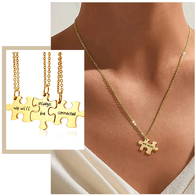 

Women's 3 Pcs/ Set BFF Puzzle Pendant Necklaces We Will Always be Connected Promise Friendship Keepsake Gifts Jewelry