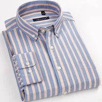 s8xl 100 cotton oxford mens shirts longsleeve striped business casual soft social dress shirts regular fit male shirt blouse