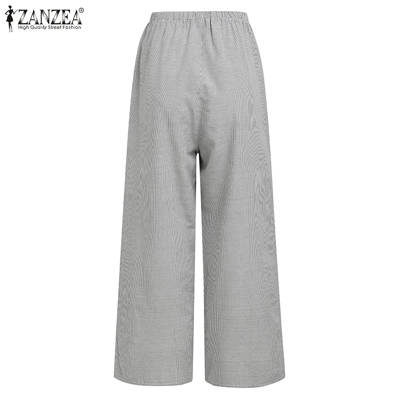 

Vintage Striped Pants ZANZEA Women Long Pants Casual Elastic Waist Pants Casual Harem Trousers Plus Size Pantalon Split Turnip