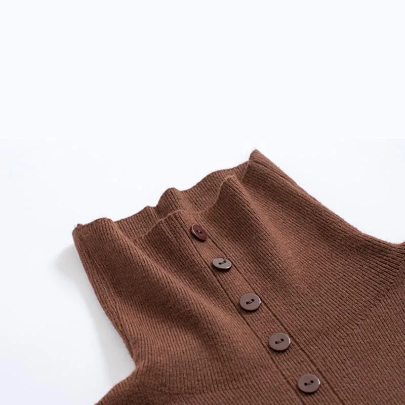 

Autumn Winter Women Sweaters 2019 New vintage style Slim Solid Color Trend Button Turtleneck Long Sleeve Knit Sweaters W3