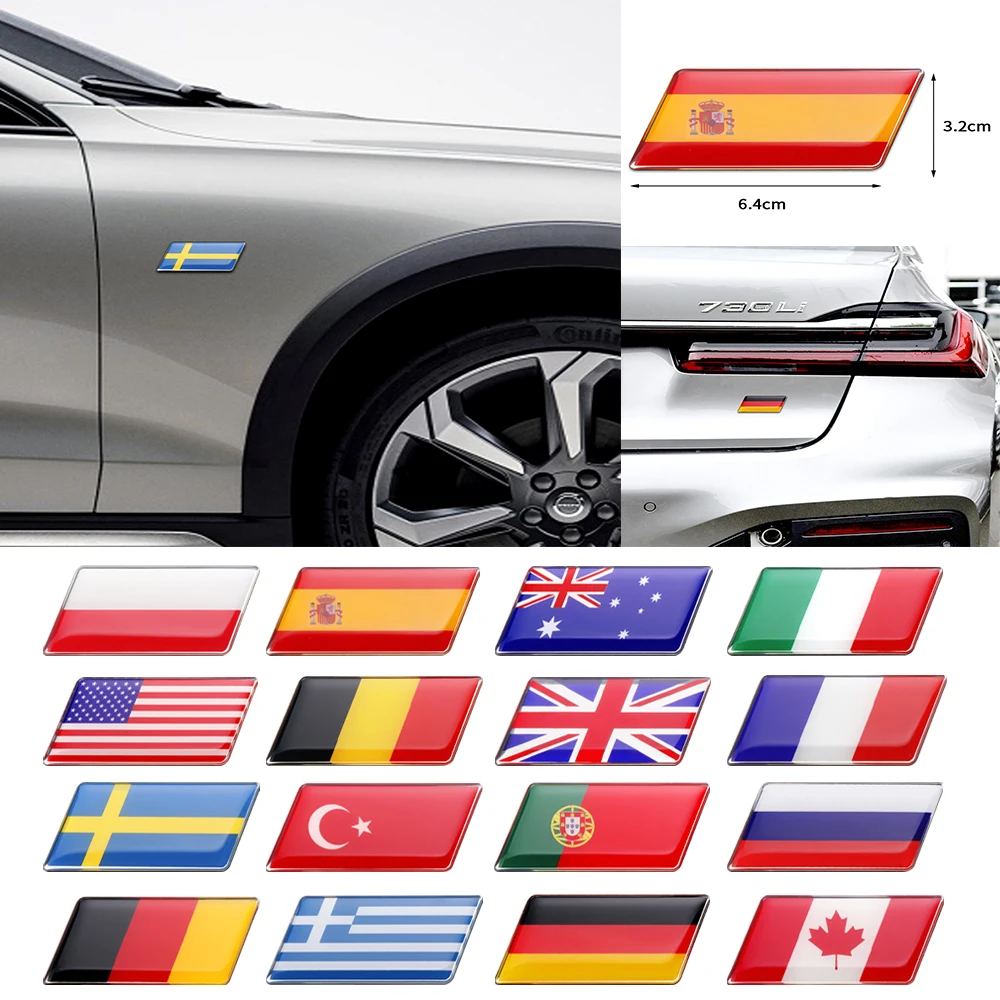 

3D National Flags Emblem Car Body Trim Decal Sweden Spain Germany Russia USA UK Flag Sticker for BMW Audi Toyota Ford Nissan MG