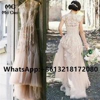 2021 boho blush pink wedding dresses short sleeve lace appliques v neck outdoor vestido de sexy bridal gowns