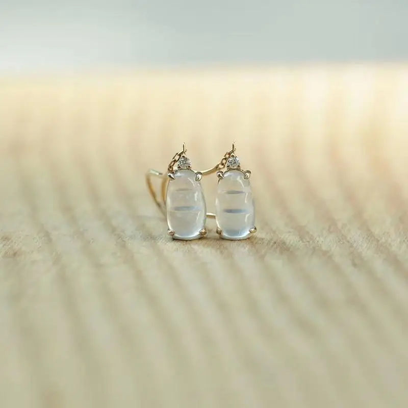 

Original new silver inlaid natural ice crystal transparent green chalcedony earrings elegant charm creative retro ladies jewelry