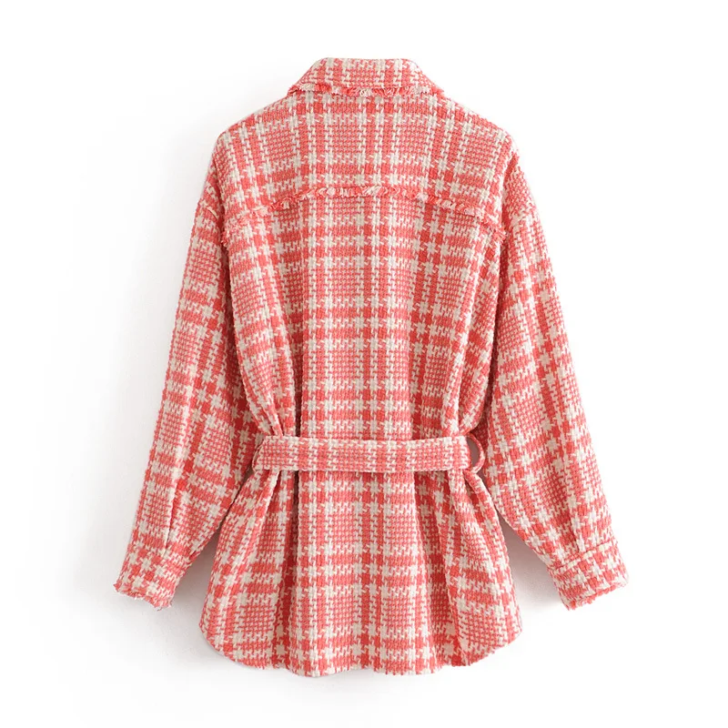Wixra клетчатое пальто с длинным рукавом Милая Корейская куртка поясом 2020 осенние