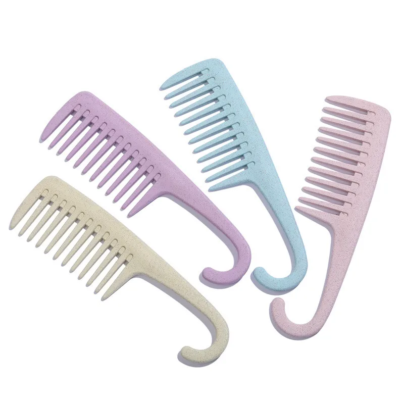 

Real Photo Wheat Straw Wide Tooth Hook Hairdressing Comb for Home Use