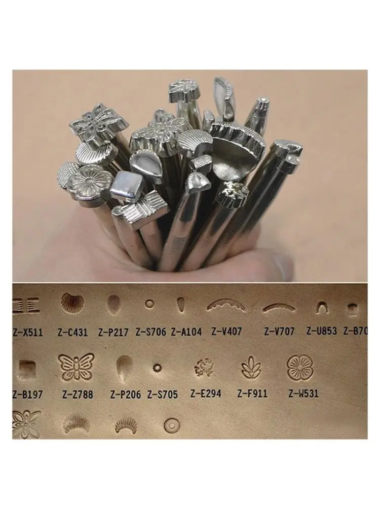 

Leather Embossing Tools Leather Craft Tools Different Shape Stamps Set DIY Punch Wooden Hammer Embossing Beveler Tools