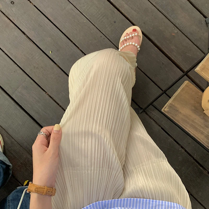 Черные ленивые брюки и мягкие плиссированные шифоновые широкие корейские