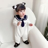 baby clothes white long sleeve sailor collar cotton newborn girls romper with tie 0 24 months kids clothes girls