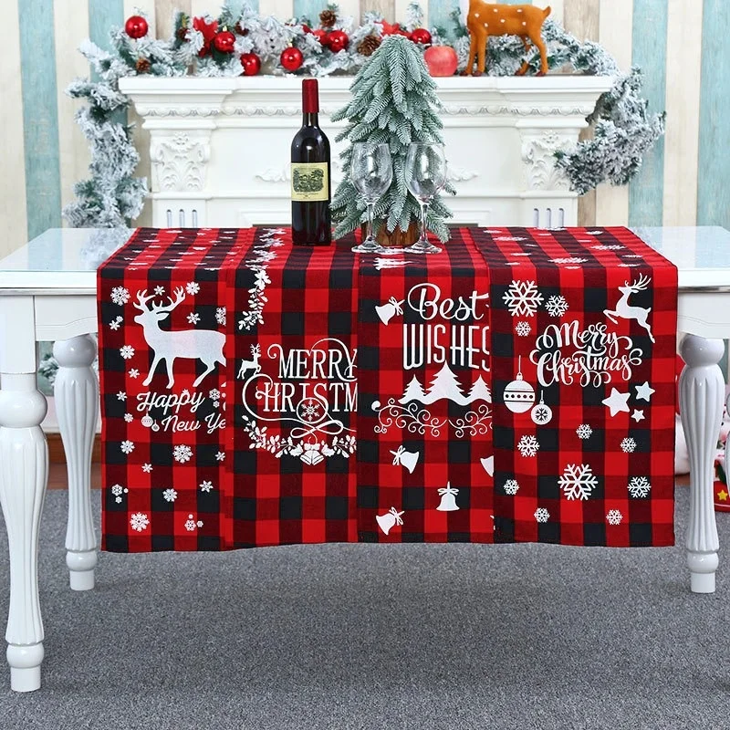 

Christmas Decorations,180cm*31cm Large Lattice Tablecloth, Polyester-cotton Red and Black Lattice Restaurant Placemat Decoration